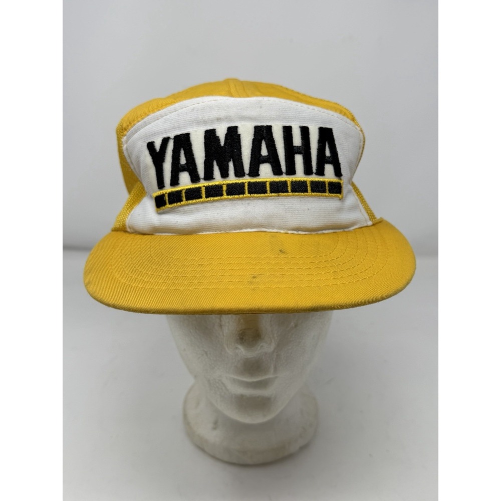 Vtg 70s 80s Yamaha Racing Hat Cap Snapback Mesh Motocross Kenny Roberts Yellow